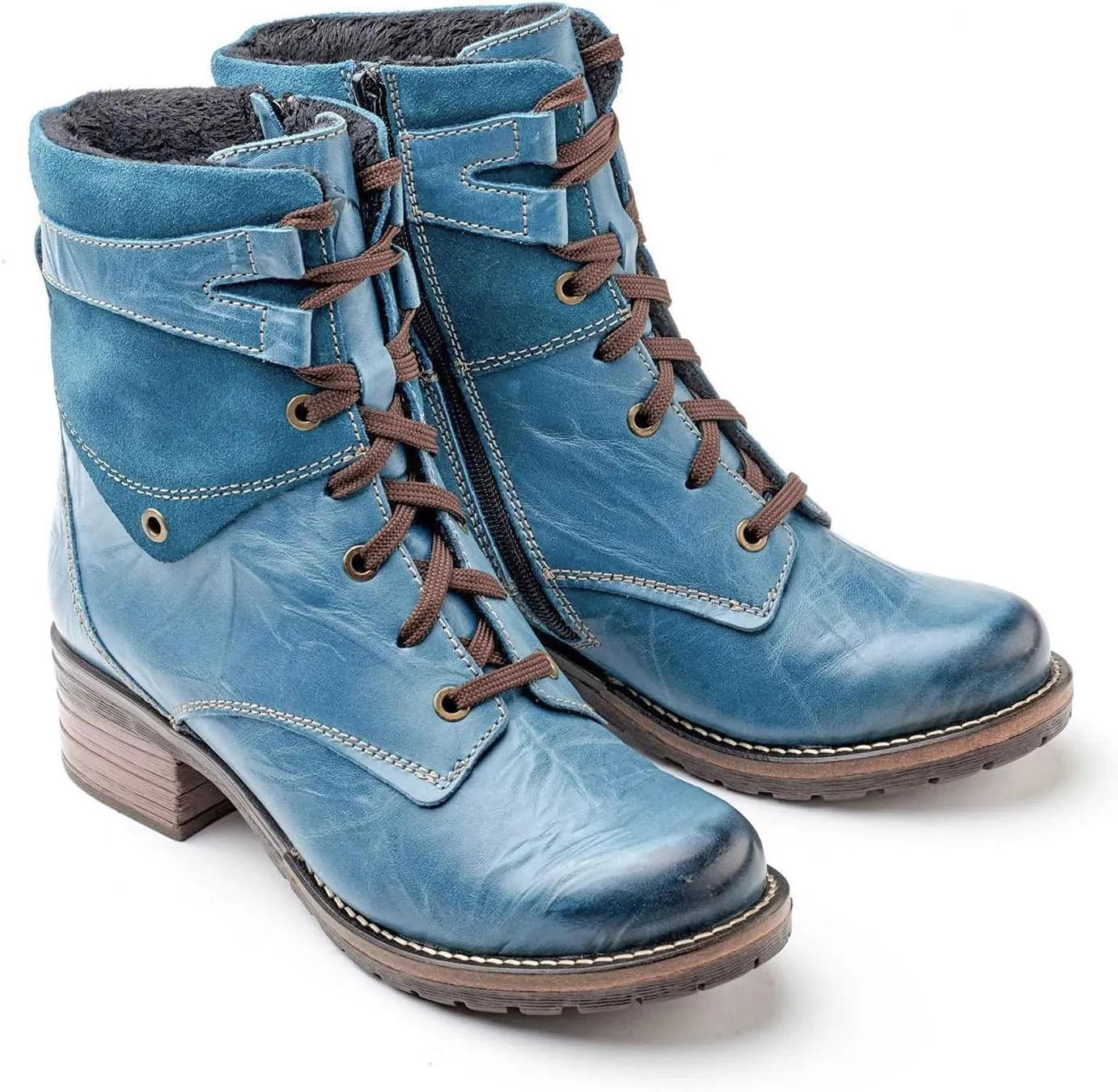 Dromedaris Women's Kara Combat Lace-up Comfort Boot with Inside Zip