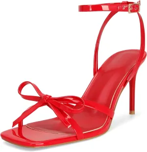 Dsevht Gold Bow Heels for Women Sexy Stiletto Strappy Heeled Sandals Square Open Toe Bow Knot Metallic Slingback Heels Dress Shoes