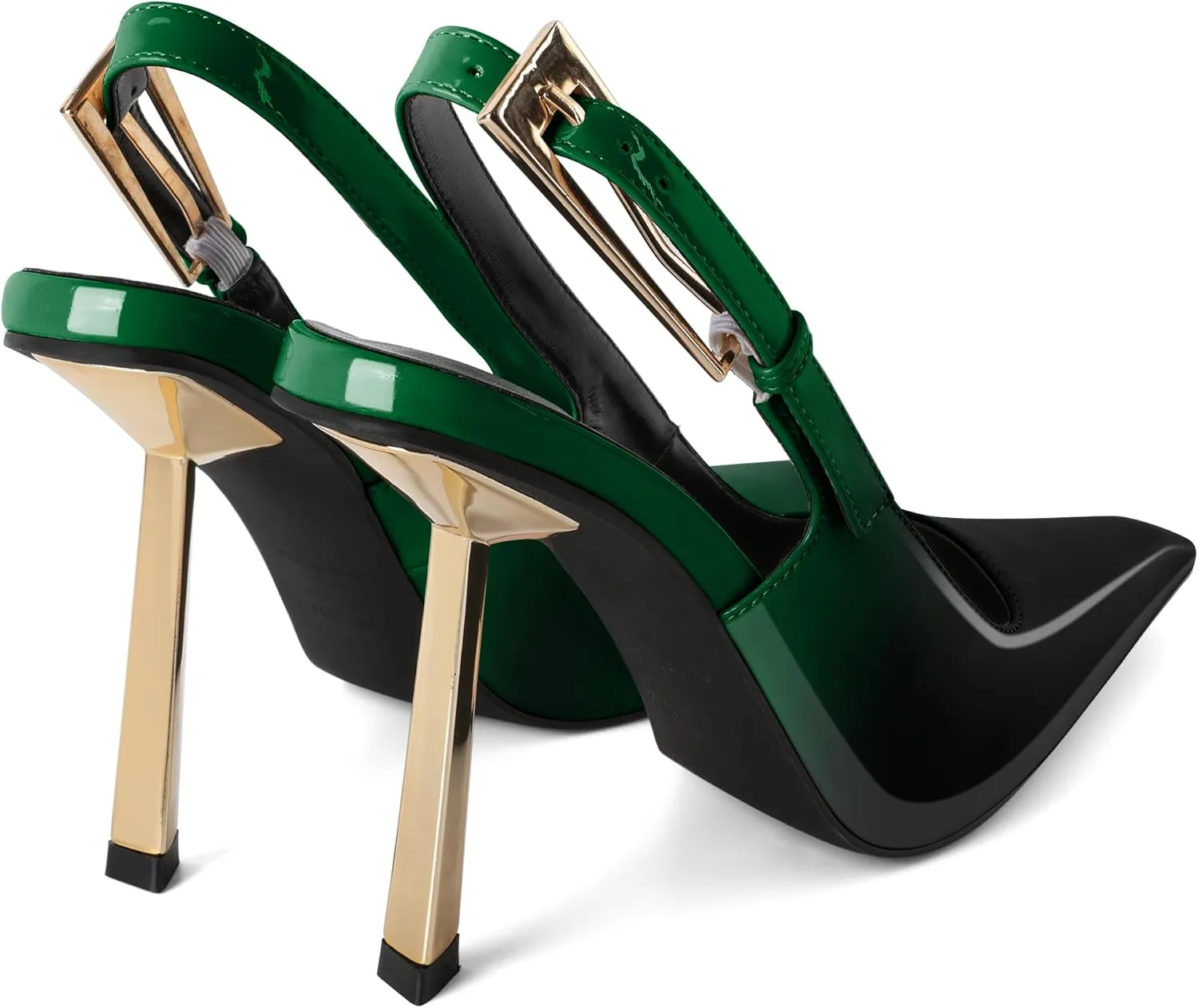 Eldof Slingback Heels for Women Metallic Buckle Square Toe Slip On Gold Stilettos High Heel Pumps Shoes Dressy 4 Inches