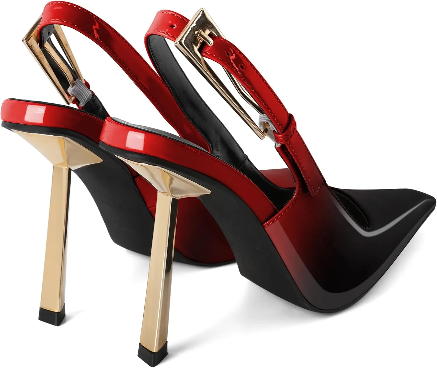 Eldof Slingback Heels for Women Metallic Buckle Square Toe Slip On Gold Stilettos High Heel Pumps Shoes Dressy 4 Inches