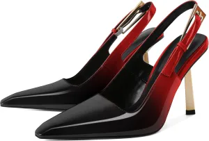 Eldof Slingback Heels for Women Metallic Buckle Square Toe Slip On Gold Stilettos High Heel Pumps Shoes Dressy 4 Inches