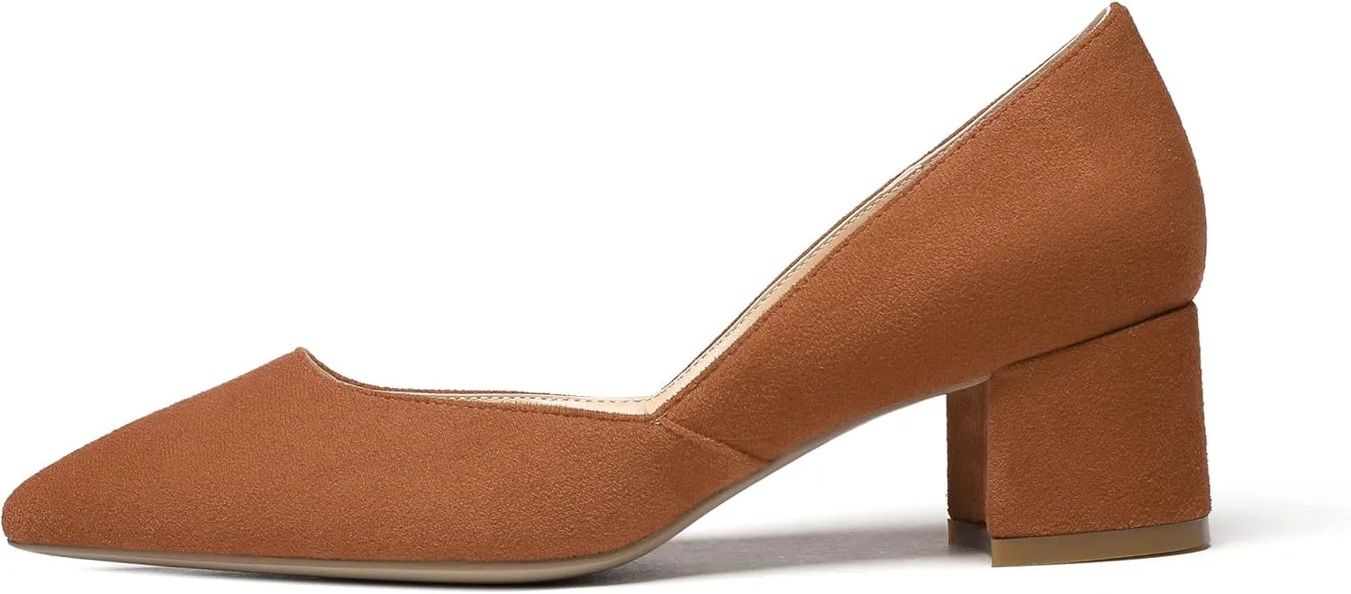 Eldof Women's Pointed Toe Cut Out D'Orsay Slip On Mid Block Heel Pumps Comfortable 2 Inch Block Heels for Dress Party Wedding