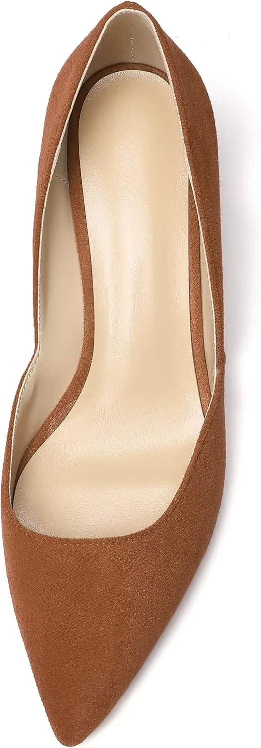 Eldof Women's Pointed Toe Cut Out D'Orsay Slip On Mid Block Heel Pumps Comfortable 2 Inch Block Heels for Dress Party Wedding