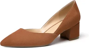 Eldof Women's Pointed Toe Cut Out D'Orsay Slip On Mid Block Heel Pumps Comfortable 2 Inch Block Heels for Dress Party Wedding