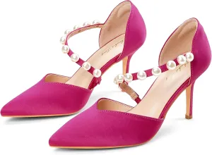 Elisabet Tang Women's Closed Pointed Toe Heels with Pearl Stiletto Pumps D'Orsay Wedding Bridal Party Women Sexy High Heel Dress Shoes