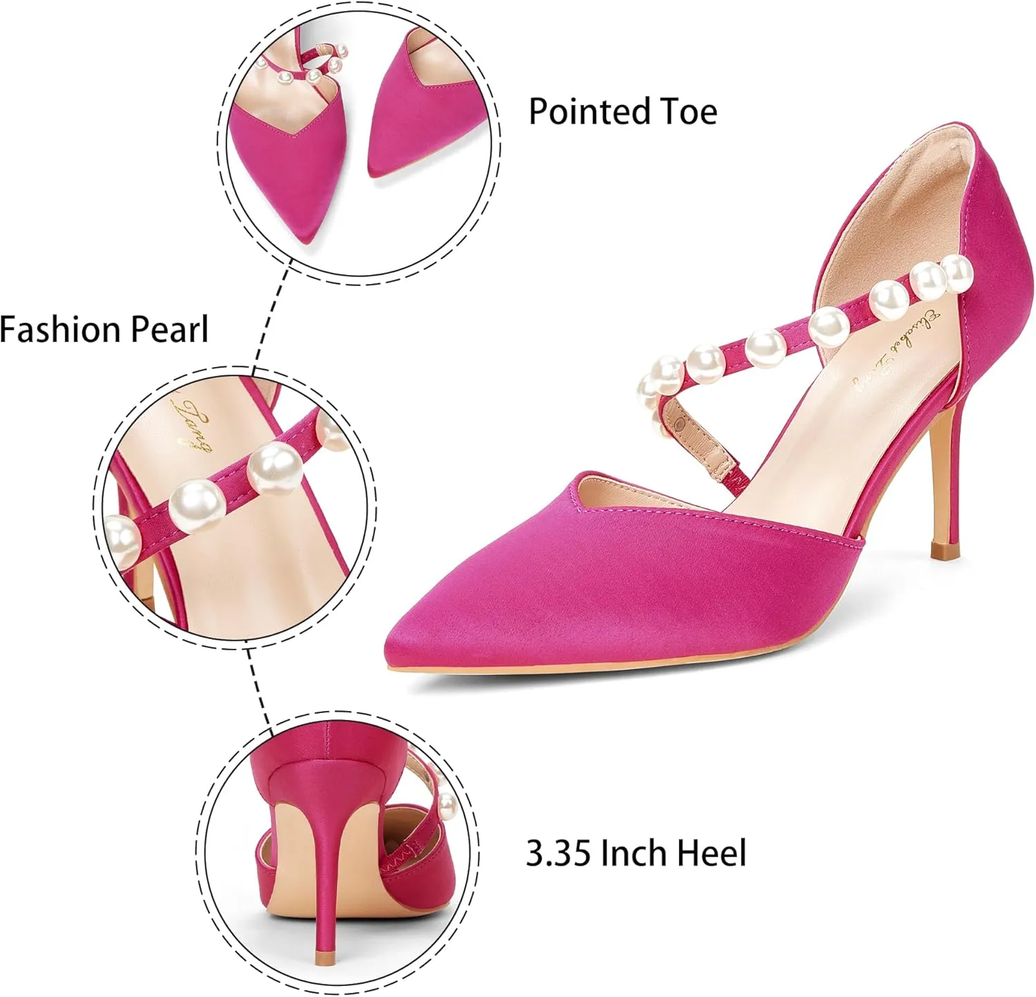 Elisabet Tang Women's Closed Pointed Toe Heels with Pearl Stiletto Pumps D'Orsay Wedding Bridal Party Women Sexy High Heel Dress Shoes