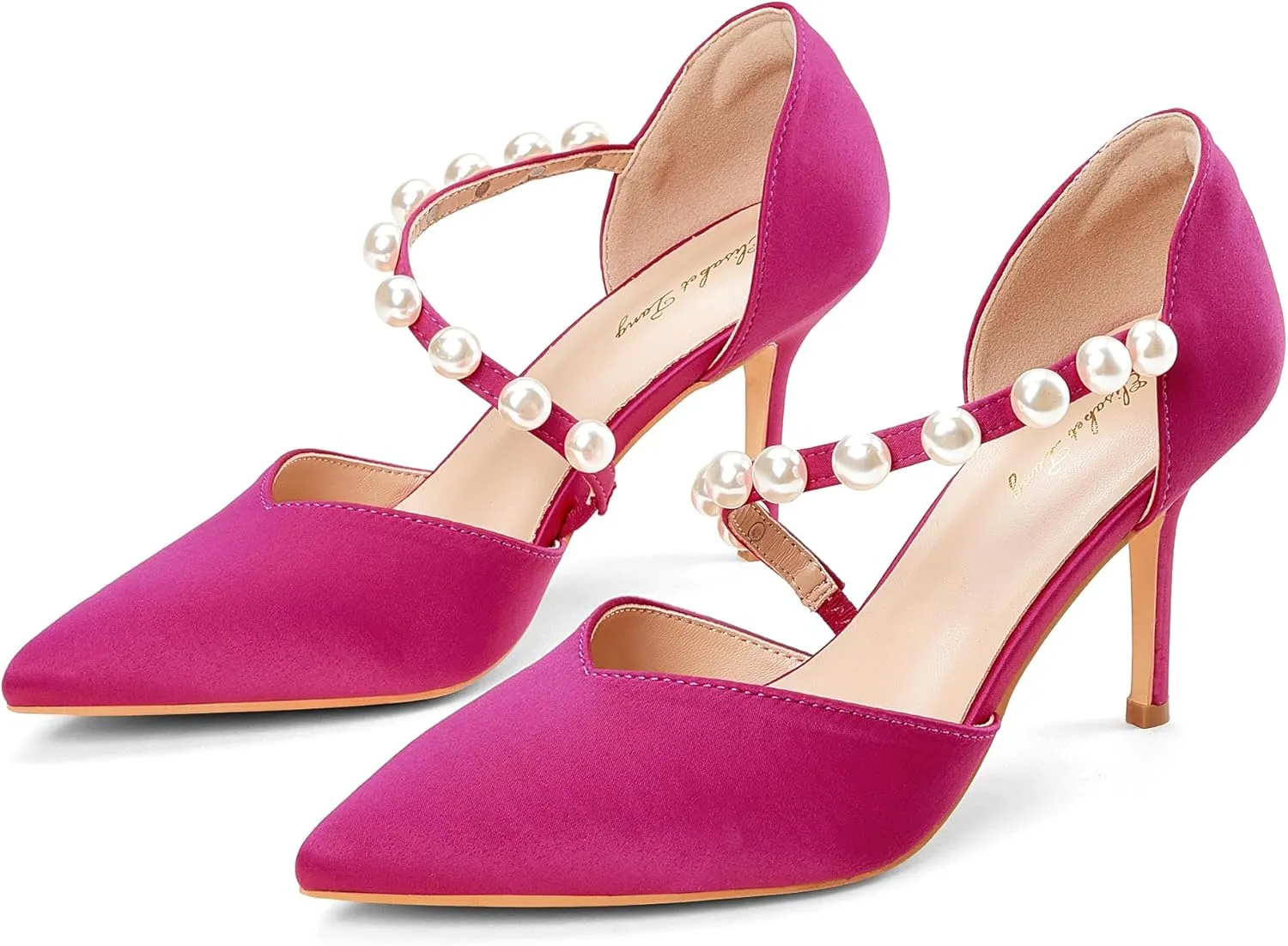Elisabet Tang Women's Closed Pointed Toe Heels with Pearl Stiletto Pumps D'Orsay Wedding Bridal Party Women Sexy High Heel Dress Shoes