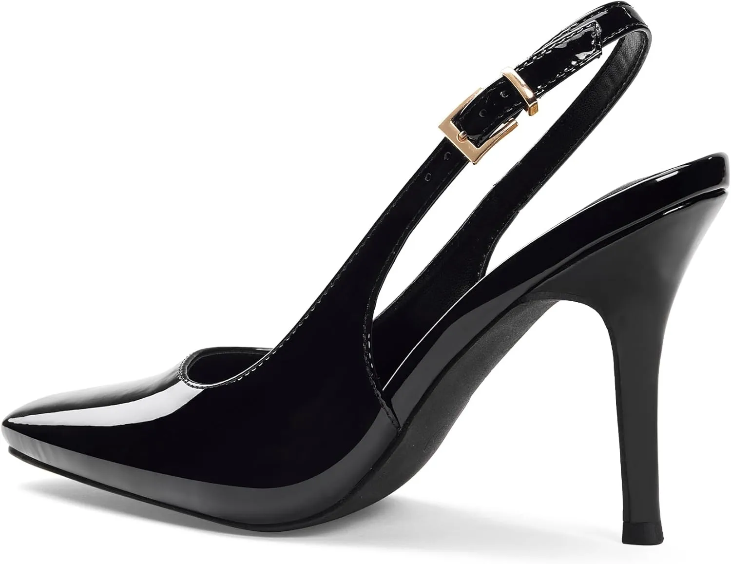 Elisabet Tang Women's Slingback High Heels, Square Toe with Metal Buckle, Patent Leather 3.4 Inch Stiletto Pumps for Wedding and Party Styles