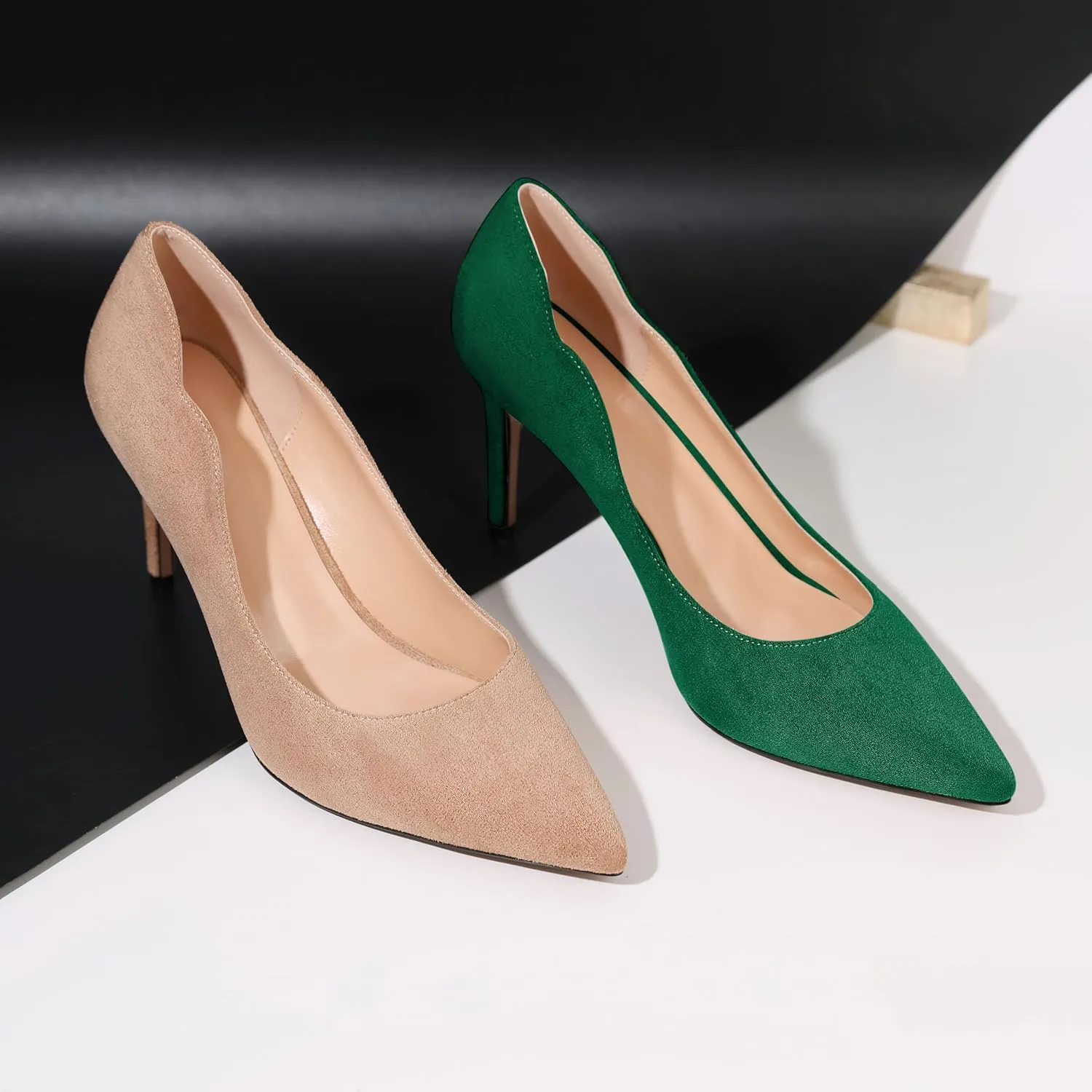 Esvowido Women's High Heel Pumps Heeled Pointed Toe Classic Stiletto Heels Slip on Sexy Evening Party Dress Shoes 3.4 Inch