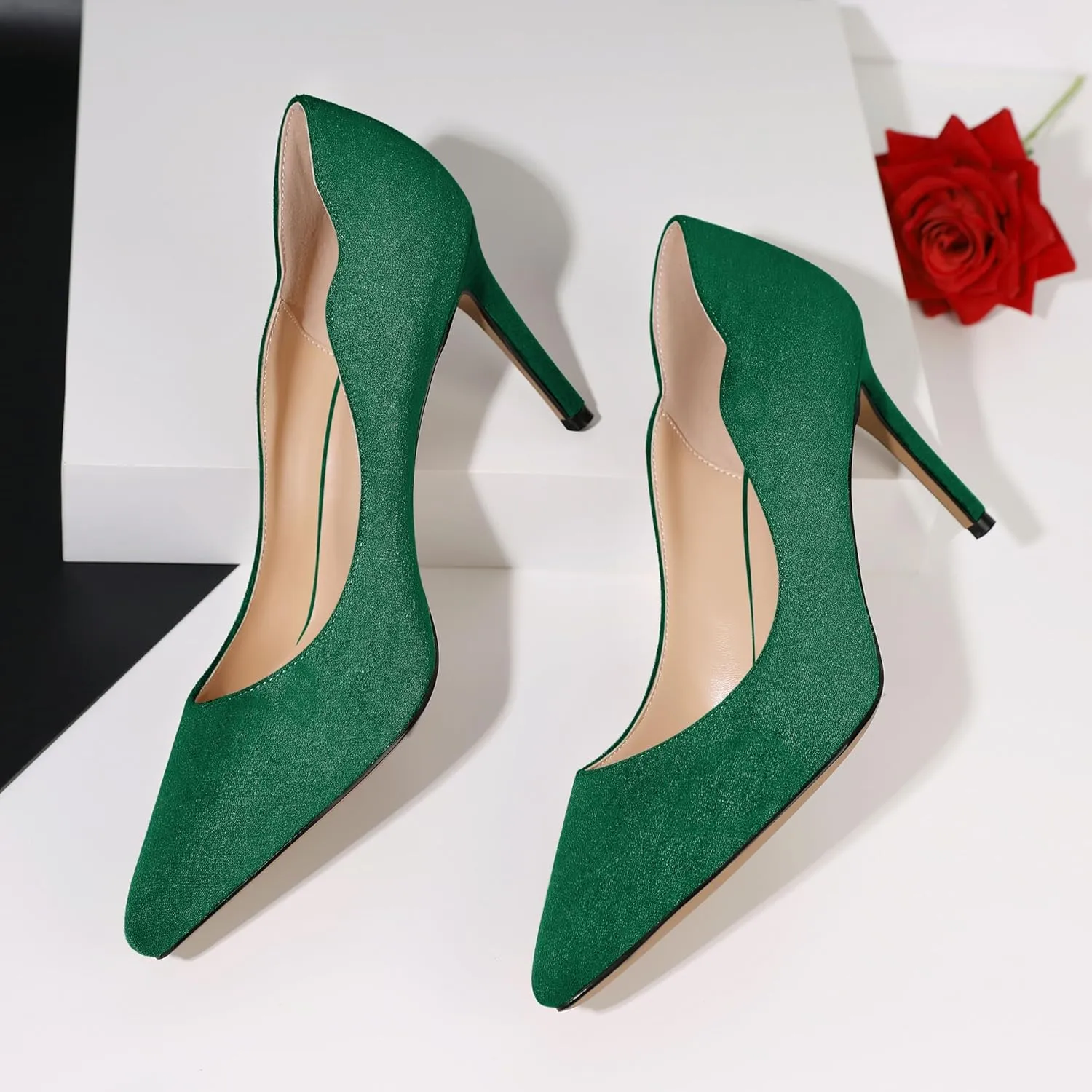 Esvowido Women's High Heel Pumps Heeled Pointed Toe Classic Stiletto Heels Slip on Sexy Evening Party Dress Shoes 3.4 Inch
