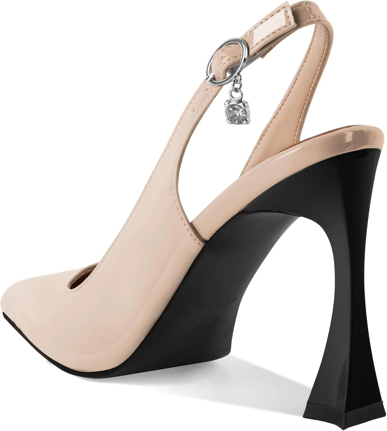 Esvowido Women's Slingback Heels Pointed Toe High Heel Pumps 4 Inch Rhinestone Pendant Shoes