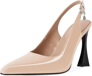 Esvowido Women's Slingback Heels Pointed Toe High Heel Pumps 4 Inch Rhinestone Pendant Shoes