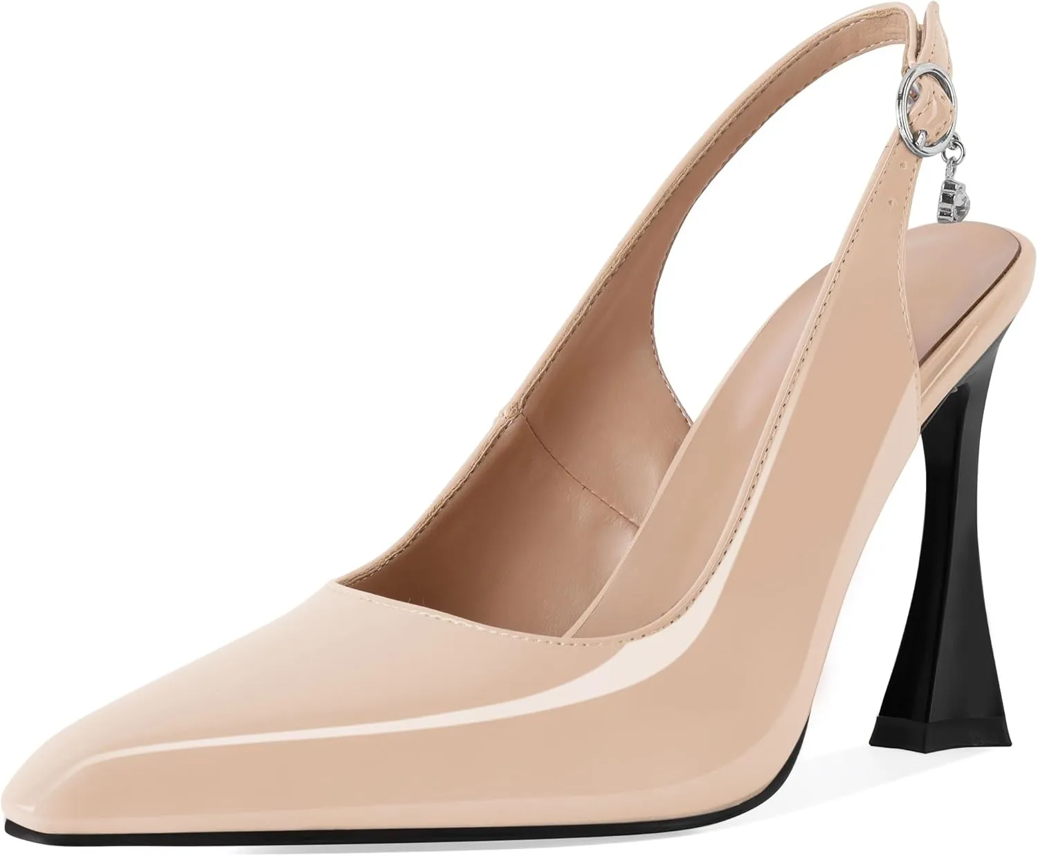 Esvowido Women's Slingback Heels Pointed Toe High Heel Pumps 4 Inch Rhinestone Pendant Shoes