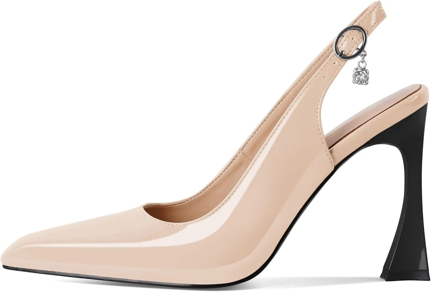 Esvowido Women's Slingback Heels Pointed Toe High Heel Pumps 4 Inch Rhinestone Pendant Shoes