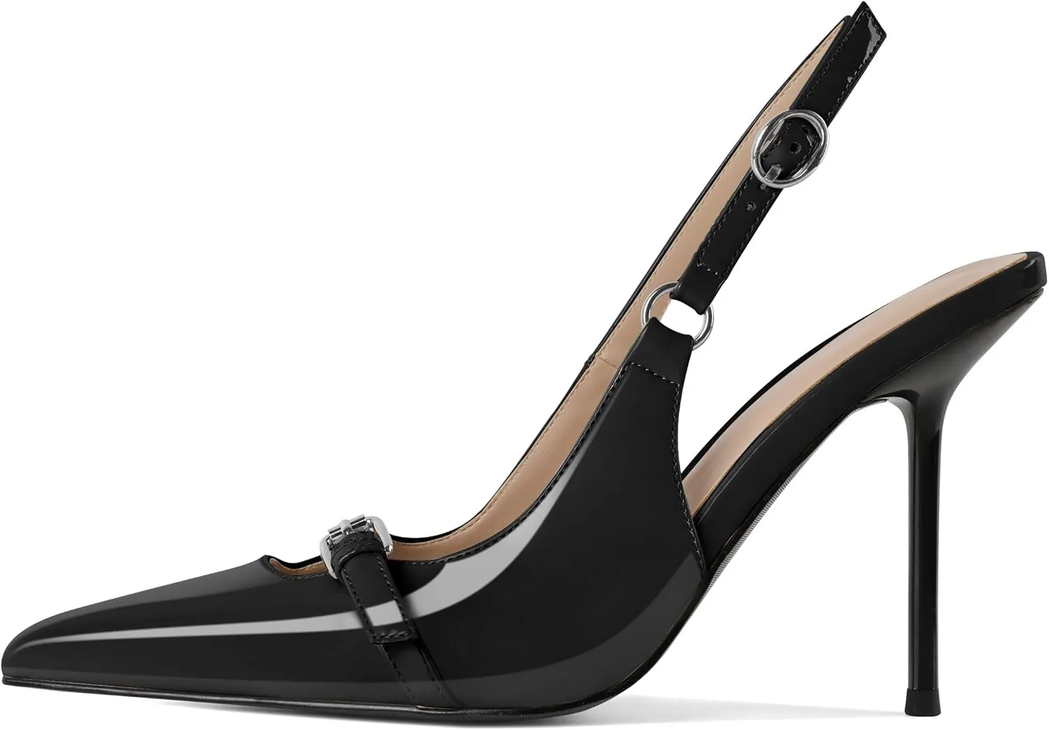 Esvowido Womens Slingback High Heels Pumps Slip-on Closed Pointed Toe Pumps Stiletto Slingback Heels Shoes Patent Leather Dress High Heels for Women