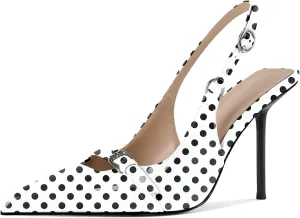Esvowido Womens Slingback High Heels Pumps Slip-on Closed Pointed Toe Pumps Stiletto Slingback Heels Shoes Patent Leather Dress High Heels for Women
