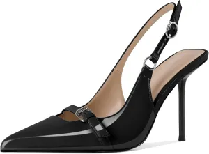 Esvowido Womens Slingback High Heels Pumps Slip-on Closed Pointed Toe Pumps Stiletto Slingback Heels Shoes Patent Leather Dress High Heels for Women