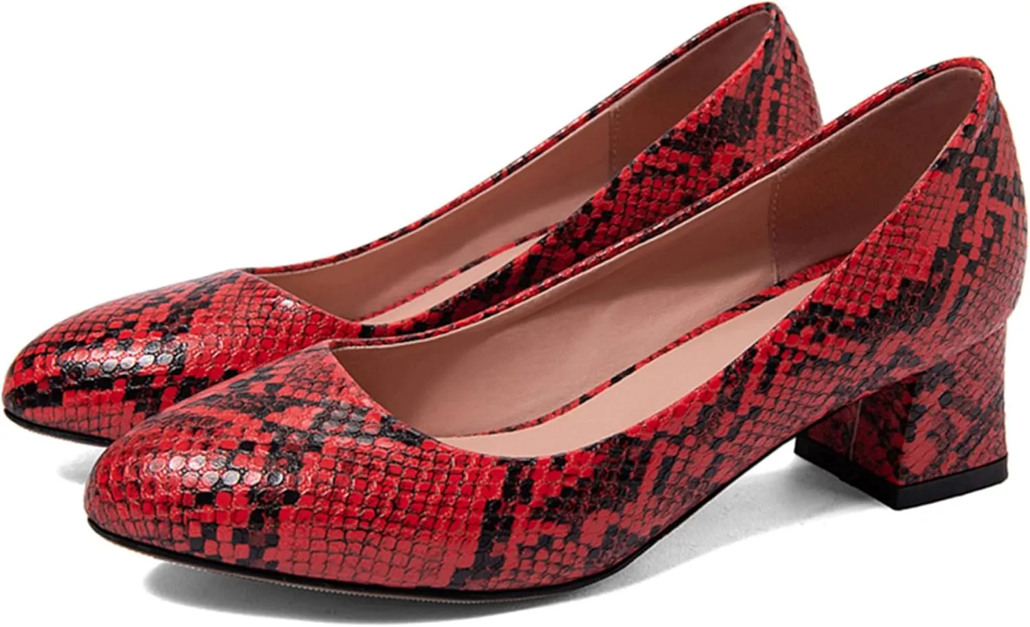 Fashion Mid Heel Pointed Toe Snakeskin Women Court Shoes
