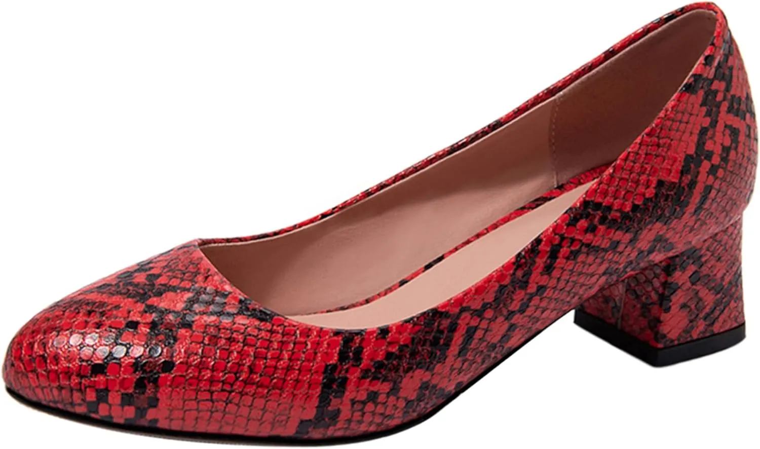 Fashion Mid Heel Pointed Toe Snakeskin Women Court Shoes