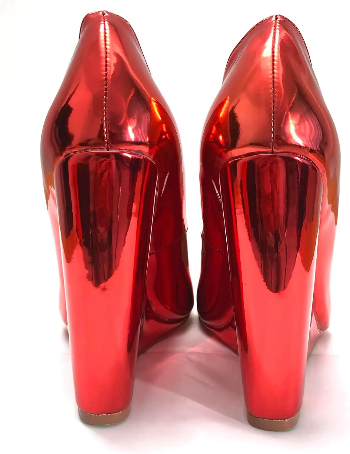 Fashion Women's Wedge Heels Shiny Red Metallic Round Toe High Heel Pumps Ladies Party Wedding Evening Wedges Comfortable