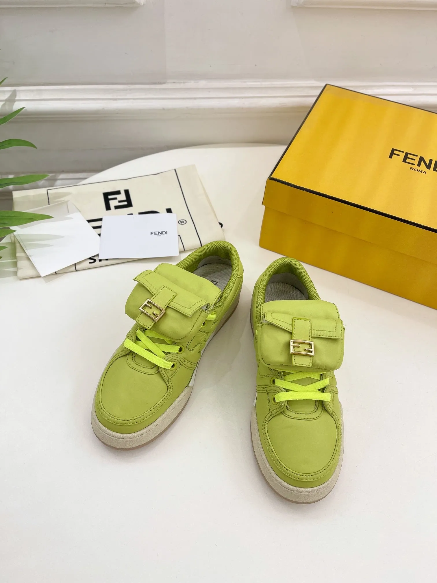 FENDI Act now IN YELLOWISH TRAINER SNEAKER Premium-grade GREEN LAMBSKIN FENDI
