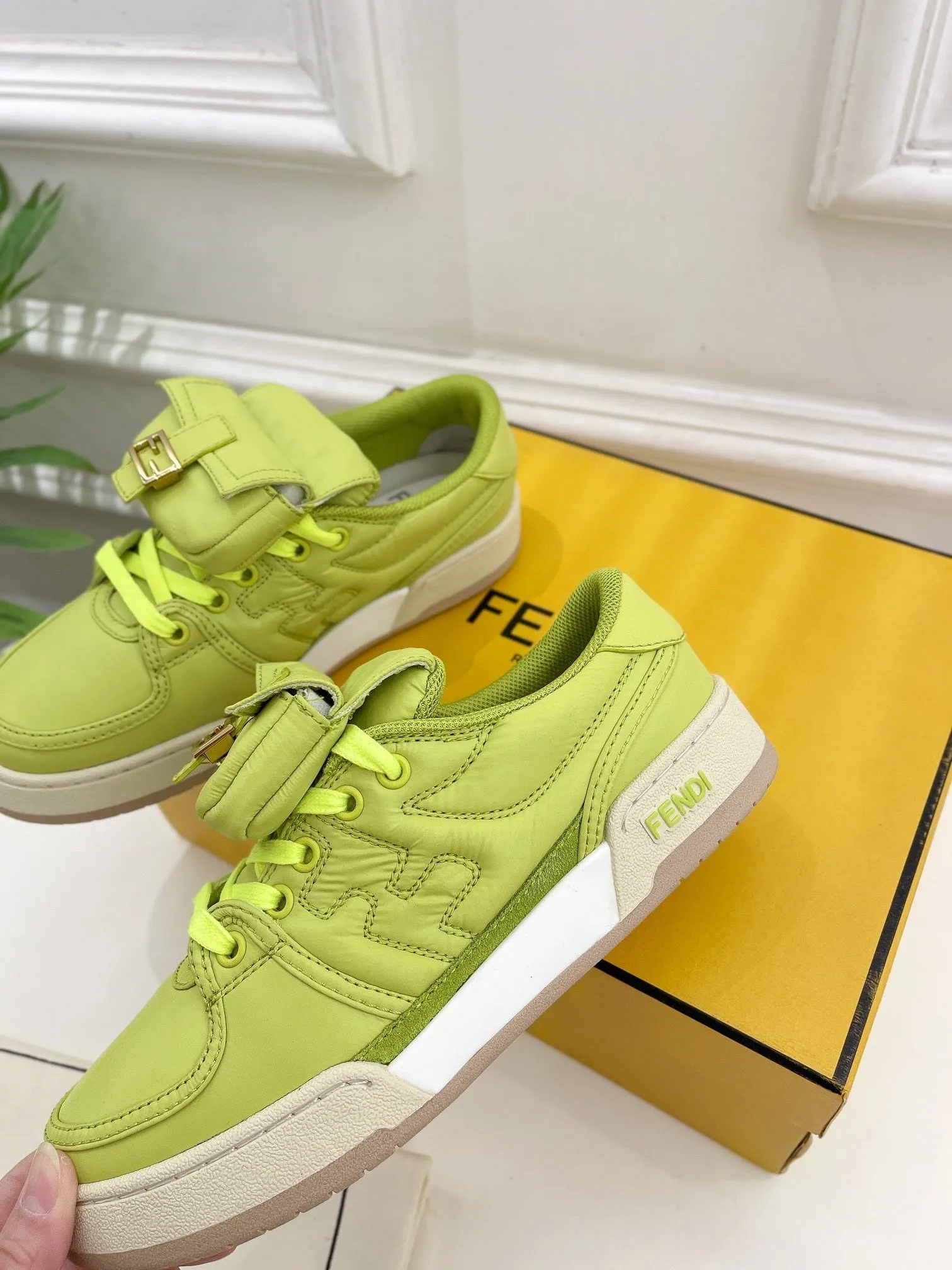 FENDI Act now IN YELLOWISH TRAINER SNEAKER Premium-grade GREEN LAMBSKIN FENDI