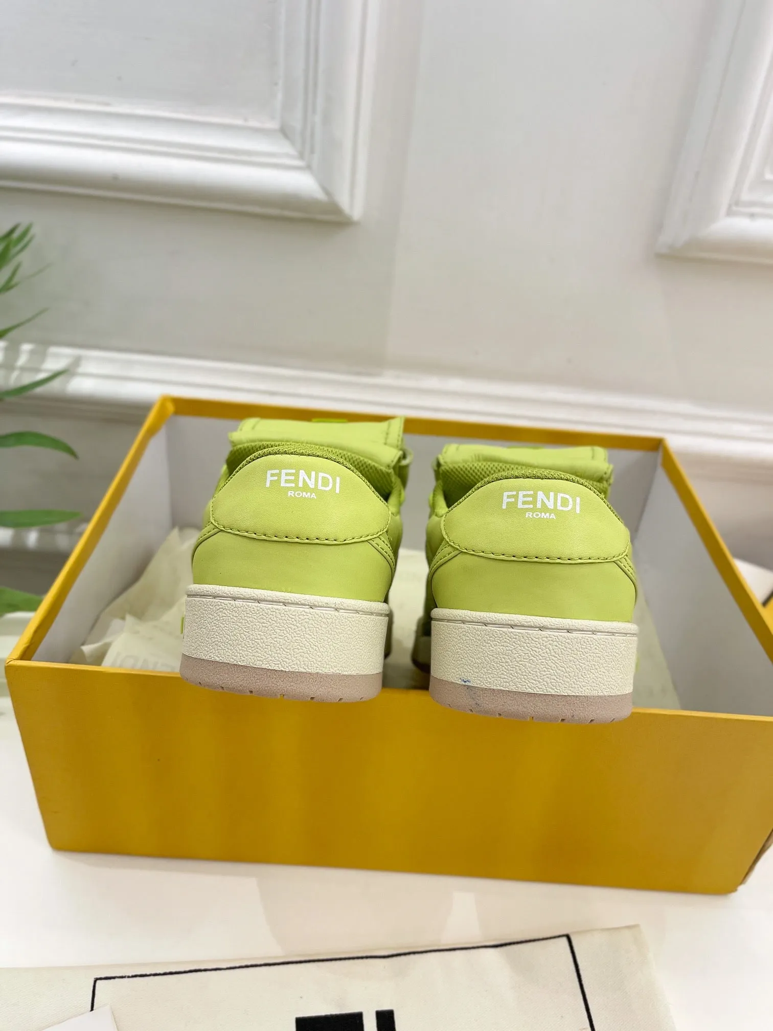 FENDI Act now IN YELLOWISH TRAINER SNEAKER Premium-grade GREEN LAMBSKIN FENDI