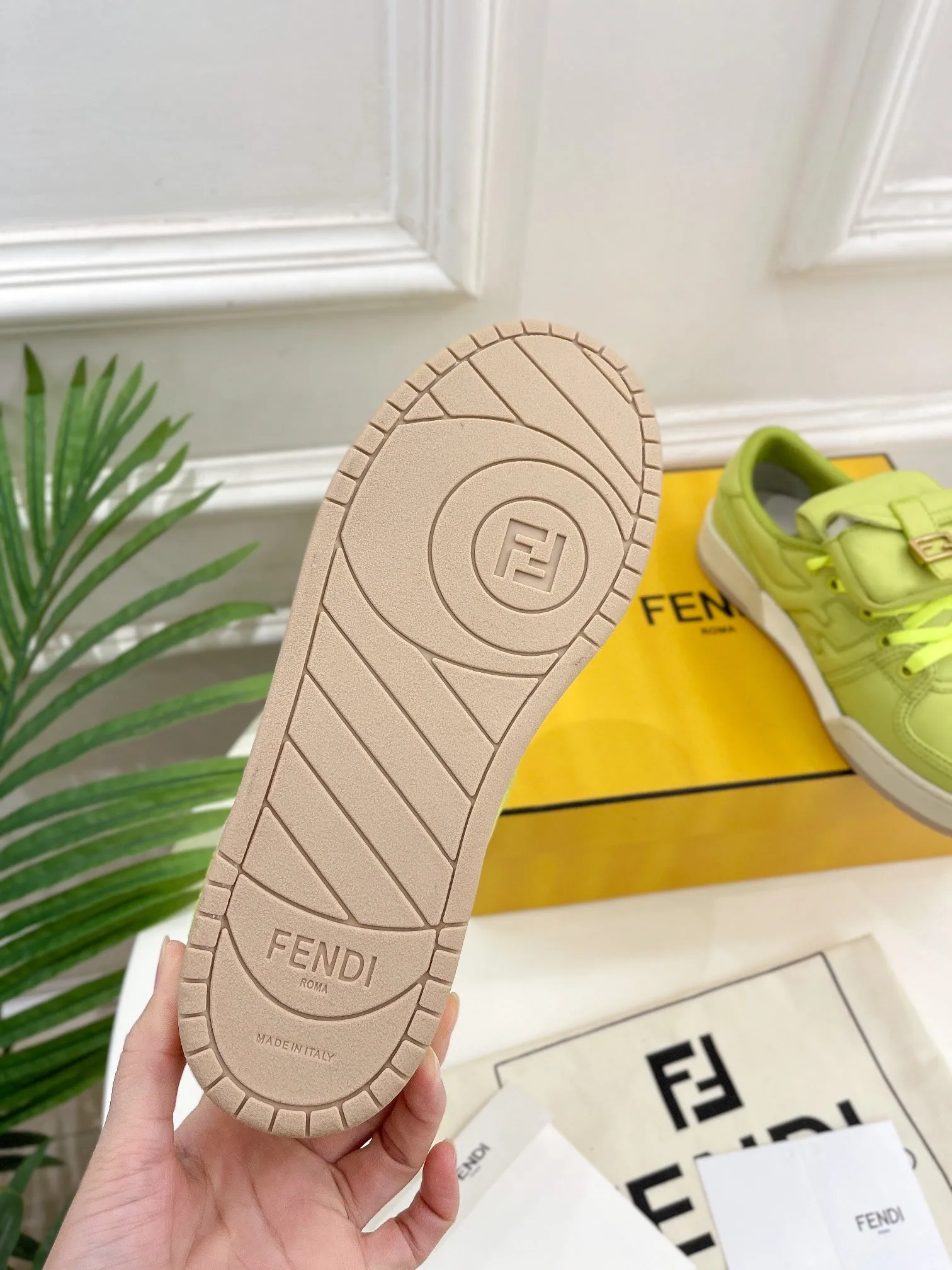 FENDI Act now IN YELLOWISH TRAINER SNEAKER Premium-grade GREEN LAMBSKIN FENDI