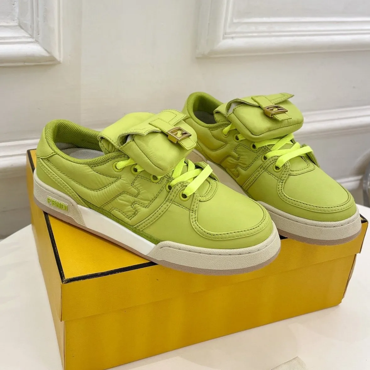 FENDI Act now IN YELLOWISH TRAINER SNEAKER Premium-grade GREEN LAMBSKIN FENDI