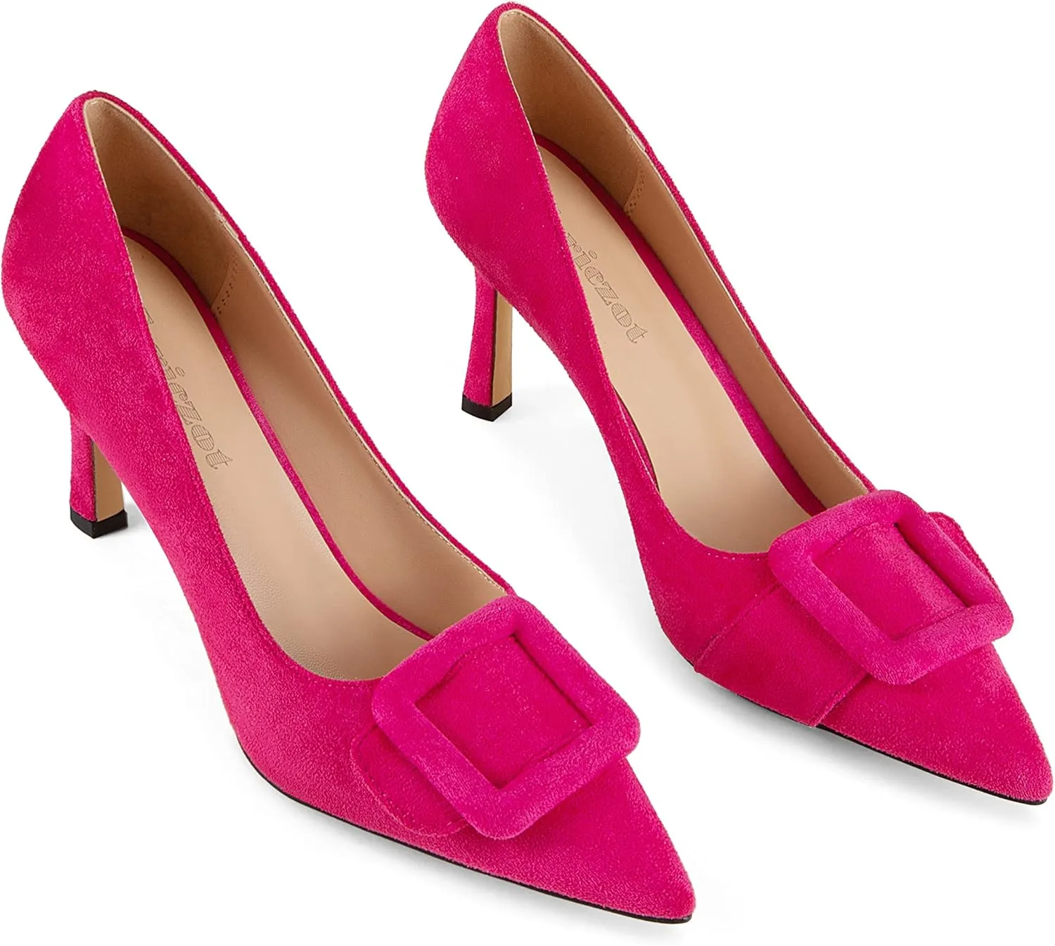 Fericzot Women's Stiletto High Heel Pumps Wedding Party Closed Classic Dress Heeded Shoes with Square Buckle