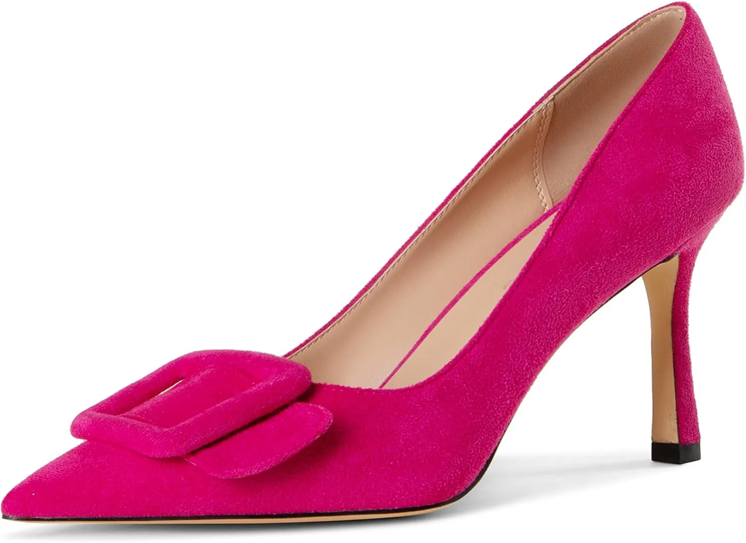 Fericzot Women's Stiletto High Heel Pumps Wedding Party Closed Classic Dress Heeded Shoes with Square Buckle