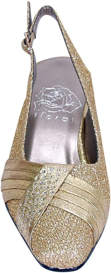 Floral Abagail Women's Wide Width Pleated Upper with Crystals Slingback Shoes