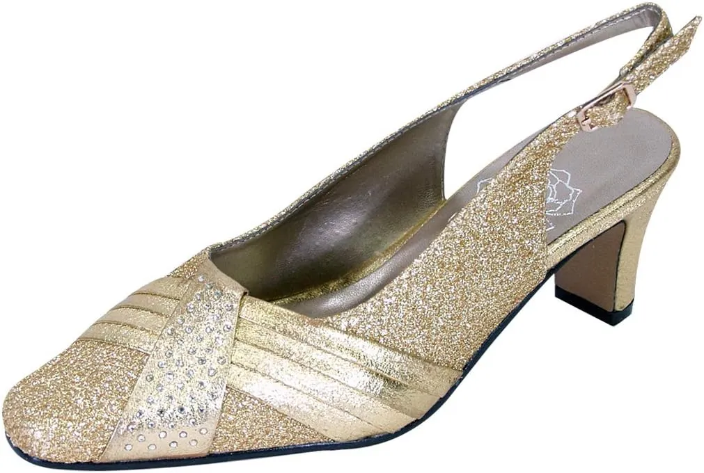 Floral Abagail Women's Wide Width Pleated Upper with Crystals Slingback Shoes