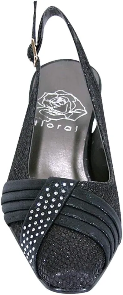 Floral Abagail Women's Wide Width Pleated Upper with Crystals Slingback Shoes