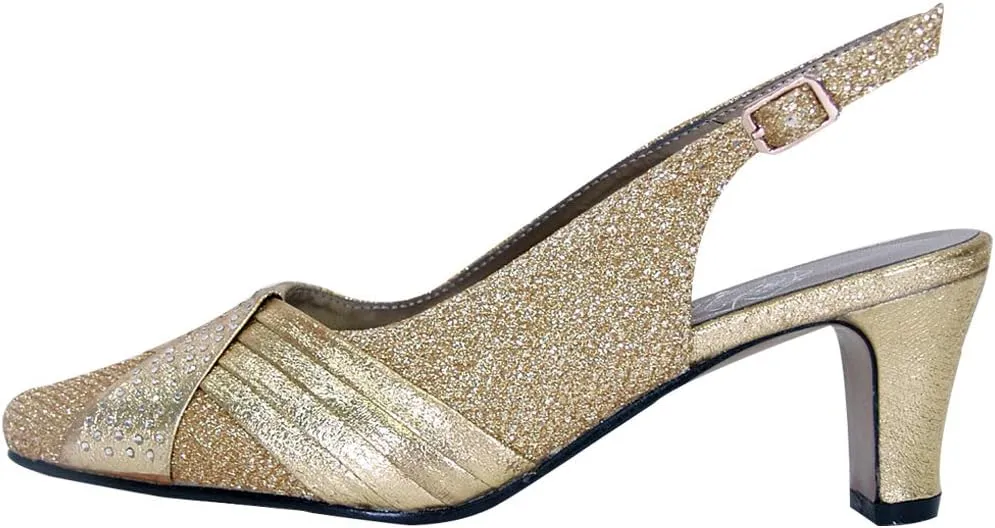 Floral Abagail Women's Wide Width Pleated Upper with Crystals Slingback Shoes