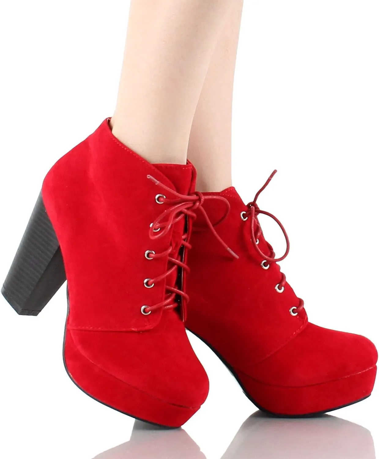 Forever Link Women's Comfort Chunky Heel Lace Up Ankle Booties
