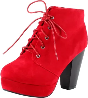 Forever Link Women's Comfort Chunky Heel Lace Up Ankle Booties