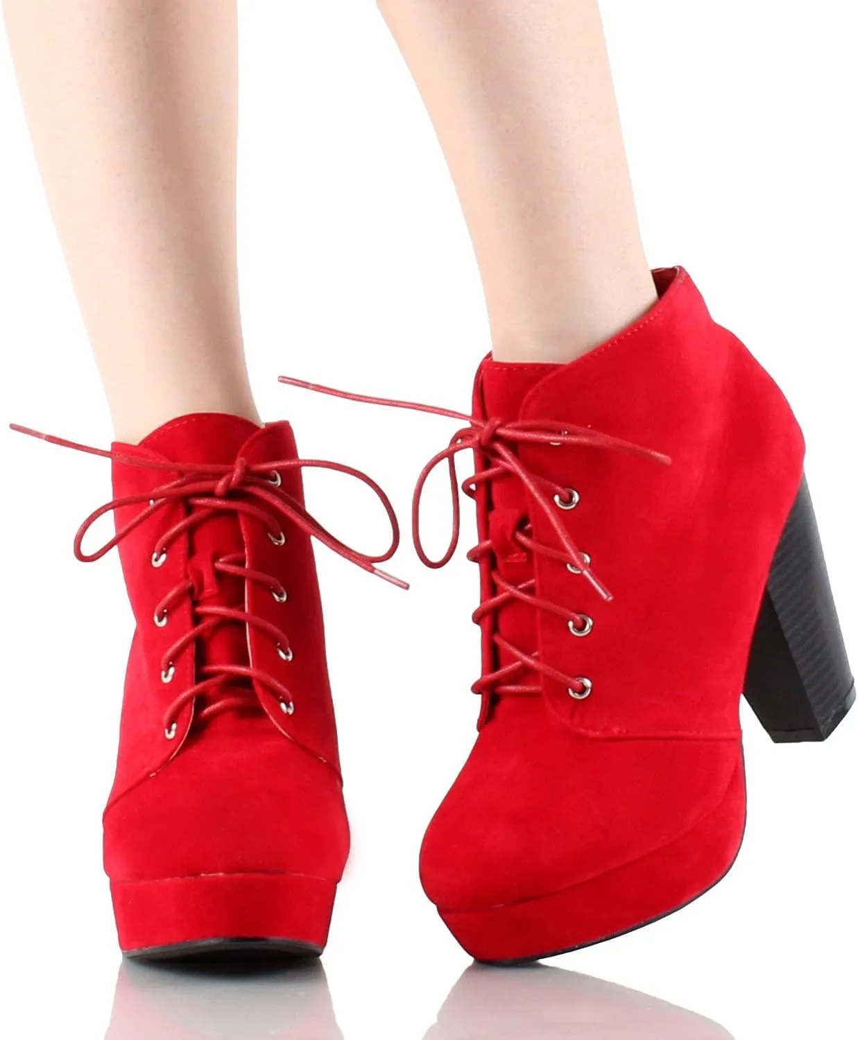 Forever Link Women's Comfort Chunky Heel Lace Up Ankle Booties