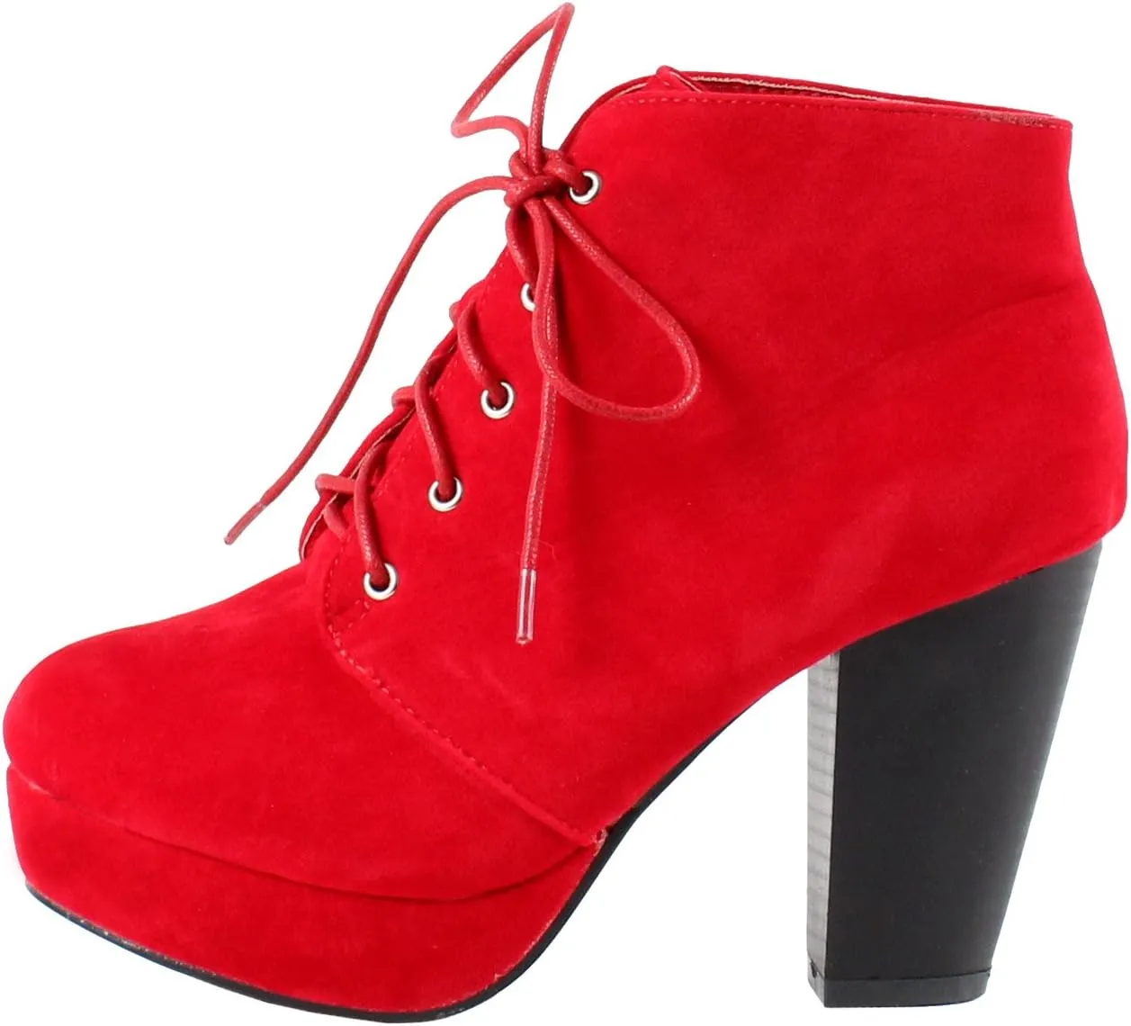 Forever Link Women's Comfort Chunky Heel Lace Up Ankle Booties