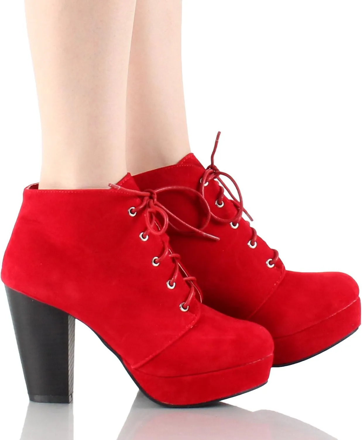 Forever Link Women's Comfort Chunky Heel Lace Up Ankle Booties