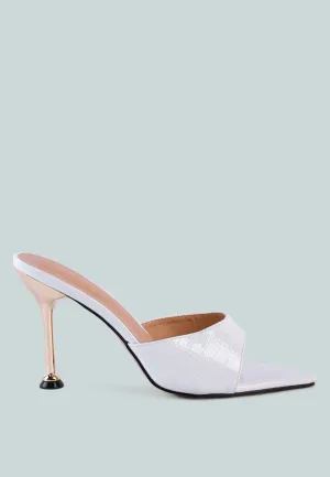 French Cut Croc Texture Patent Faux Leather Sandals