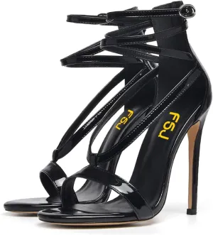 FSJ Women Sexy Strappy Sandals for Women Open Toe Metallic High Heels Pumps Wedding Party Summer Shoes 4-15 US