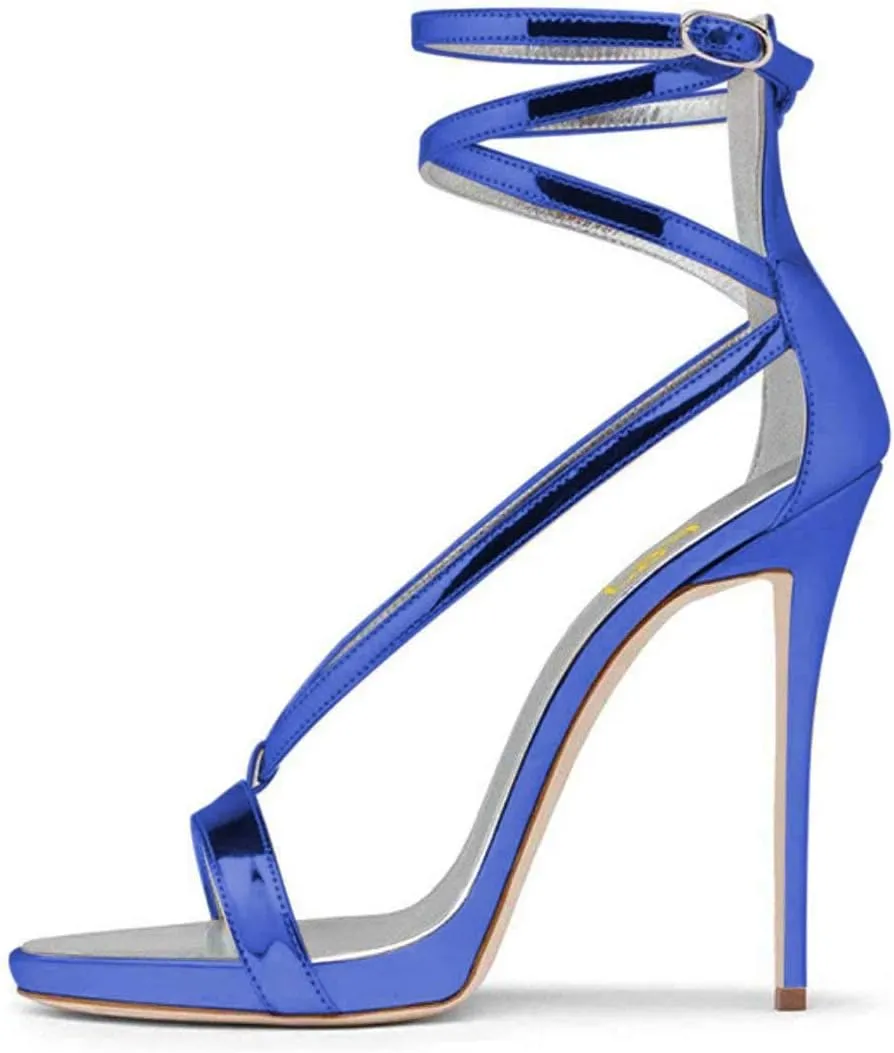 FSJ Women Sexy Strappy Sandals for Women Open Toe Metallic High Heels Pumps Wedding Party Summer Shoes 4-15 US