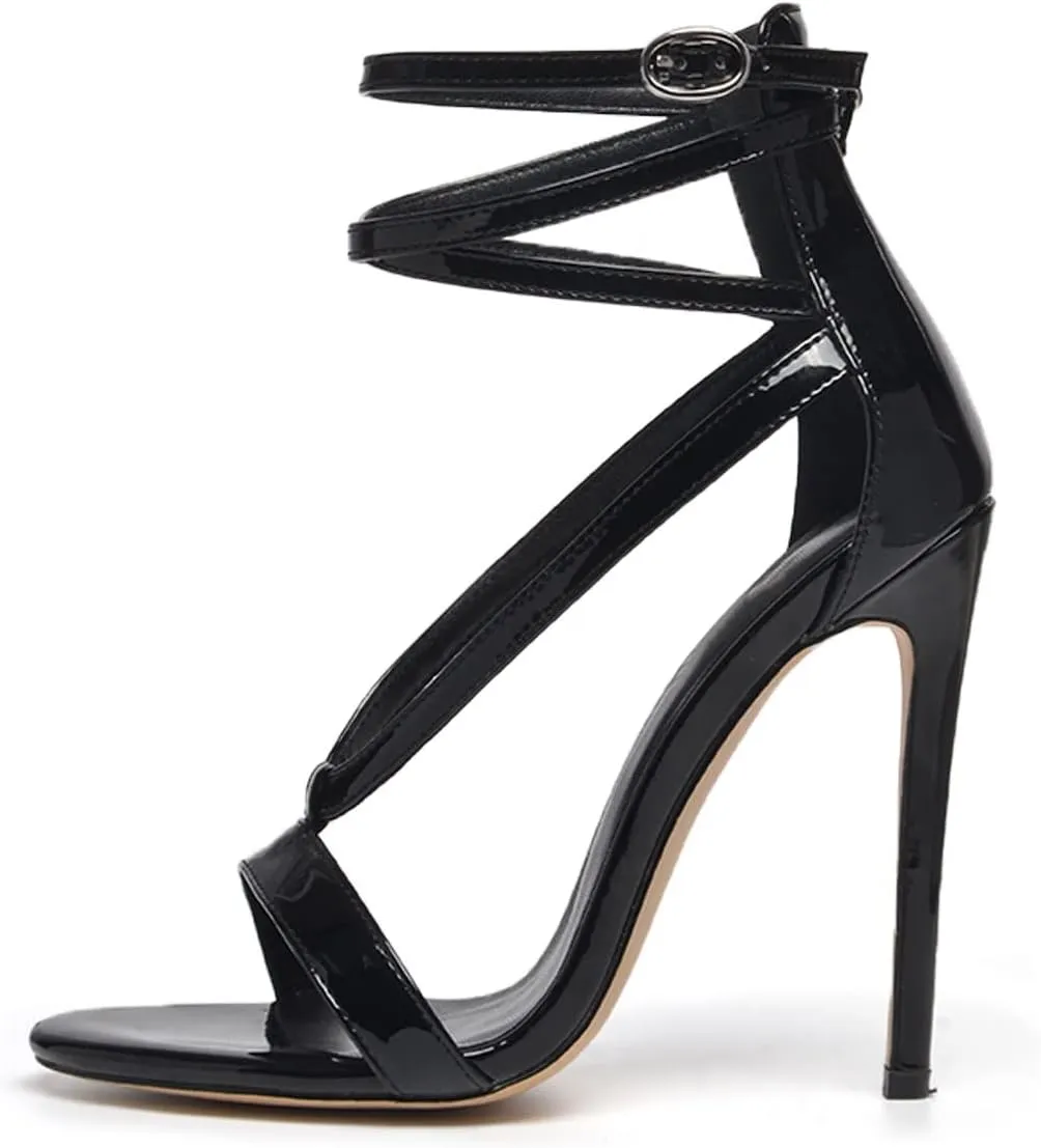 FSJ Women Sexy Strappy Sandals for Women Open Toe Metallic High Heels Pumps Wedding Party Summer Shoes 4-15 US
