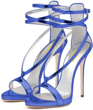 FSJ Women Sexy Strappy Sandals for Women Open Toe Metallic High Heels Pumps Wedding Party Summer Shoes 4-15 US