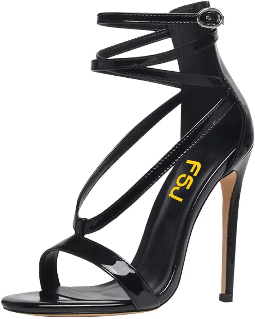 FSJ Women Sexy Strappy Sandals for Women Open Toe Metallic High Heels Pumps Wedding Party Summer Shoes 4-15 US
