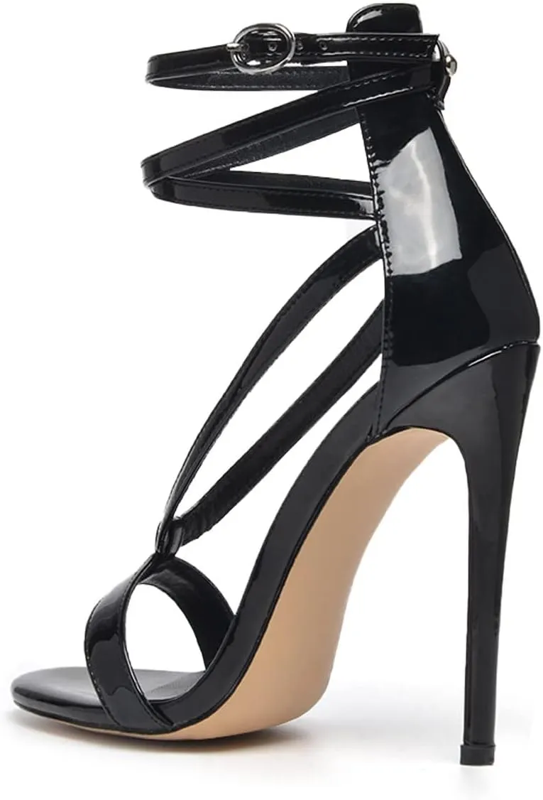 FSJ Women Sexy Strappy Sandals for Women Open Toe Metallic High Heels Pumps Wedding Party Summer Shoes 4-15 US