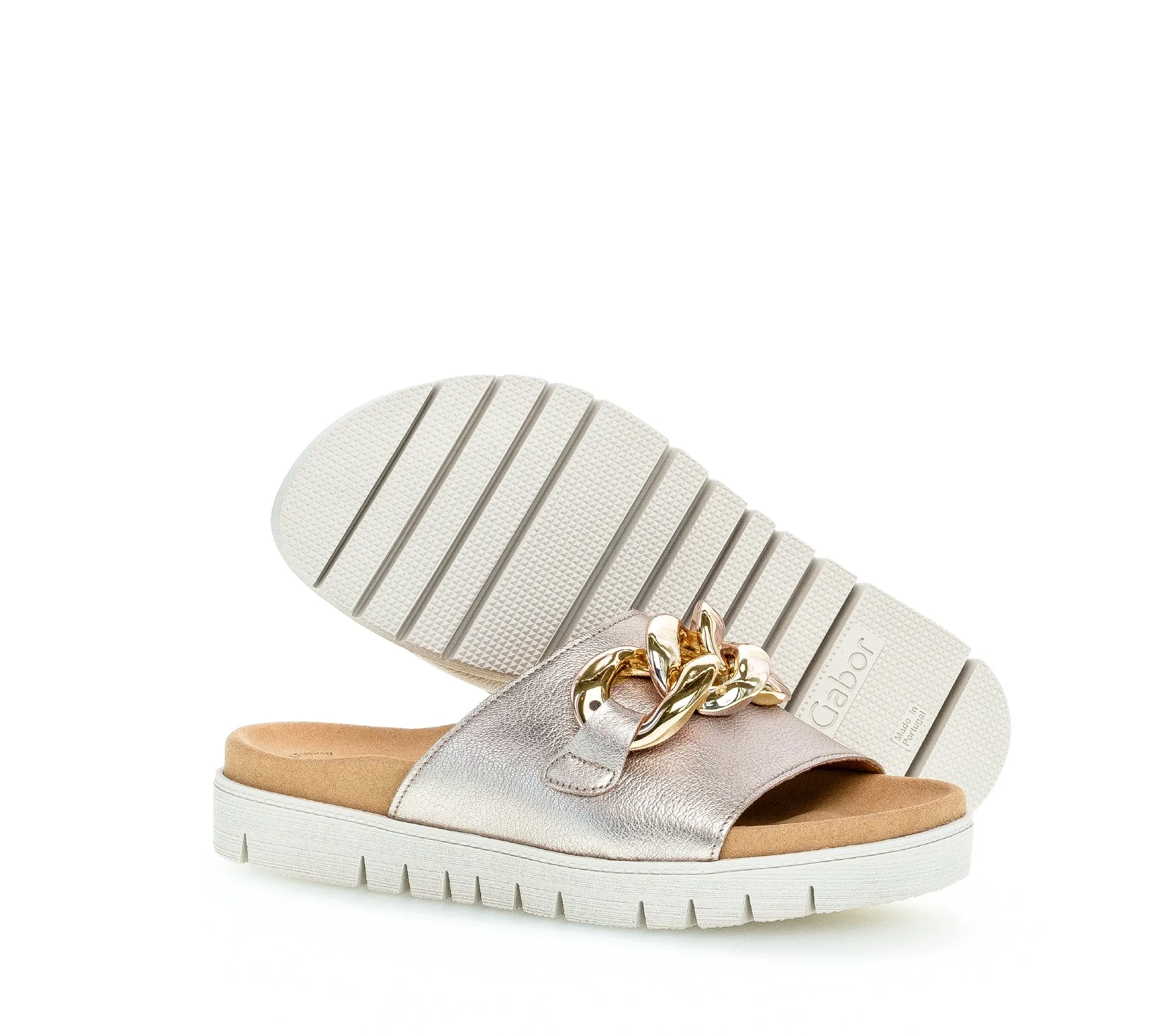 GABOR - 23.743.62 FLAT MULE WITH CHAIN DETAIL - GOLD