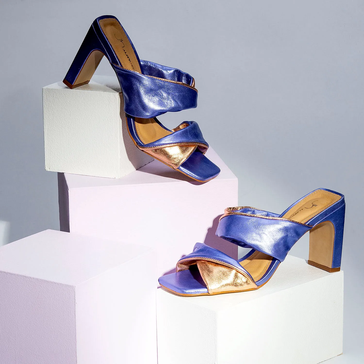 Gaia - Very Peri Metallic Block Heels