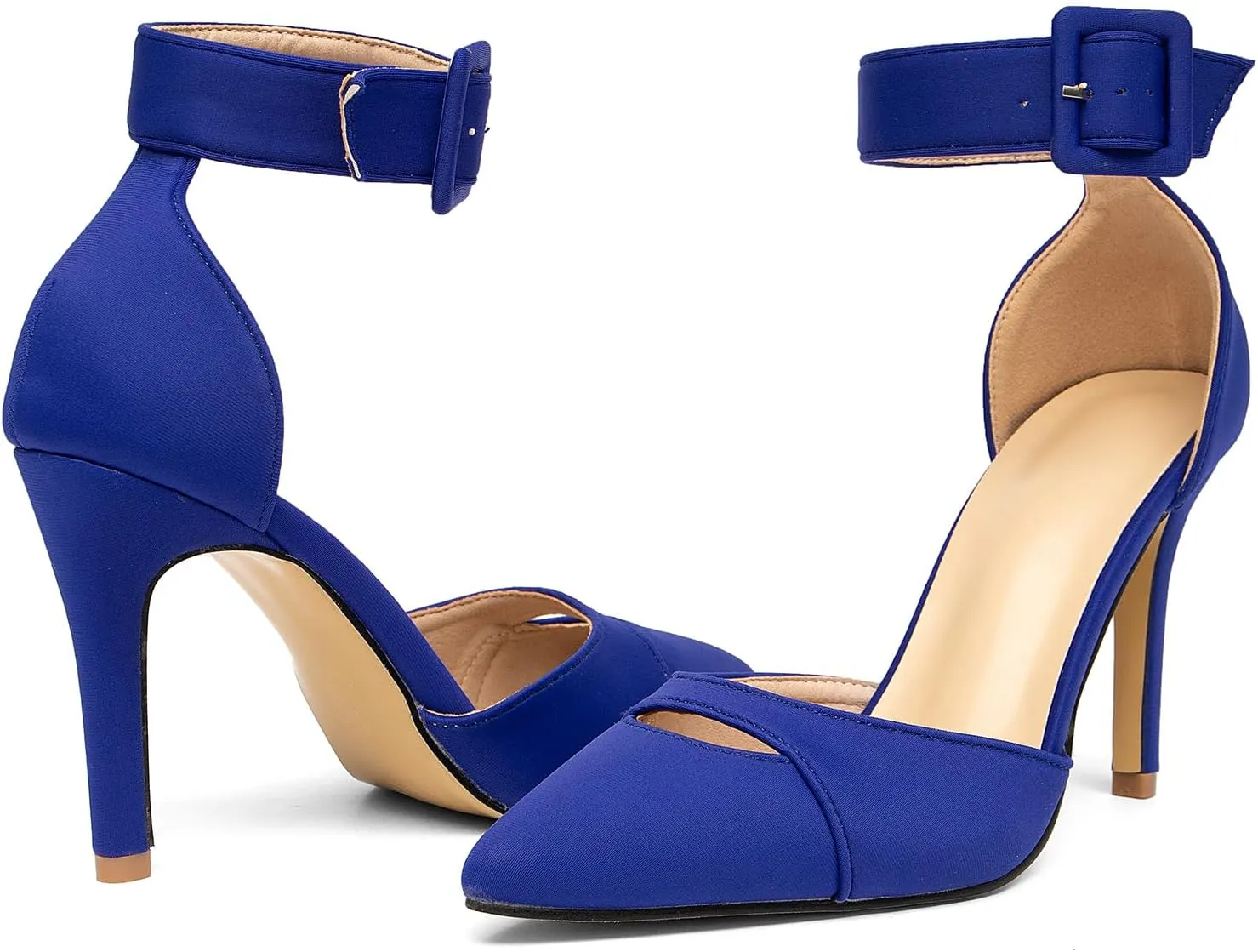 GATUXUS Women's Stiletto High Heels Pumps Pointed Toe Ankle Strap Dress Sexy Sandals Shoes for Wedding Party